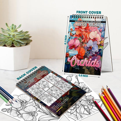 Netecom Large Print Orchids Spiral Bound Coloring Book For Adults