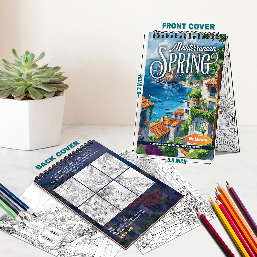 Mediterranean Spring Spiral Bound Coloring Book For Adults