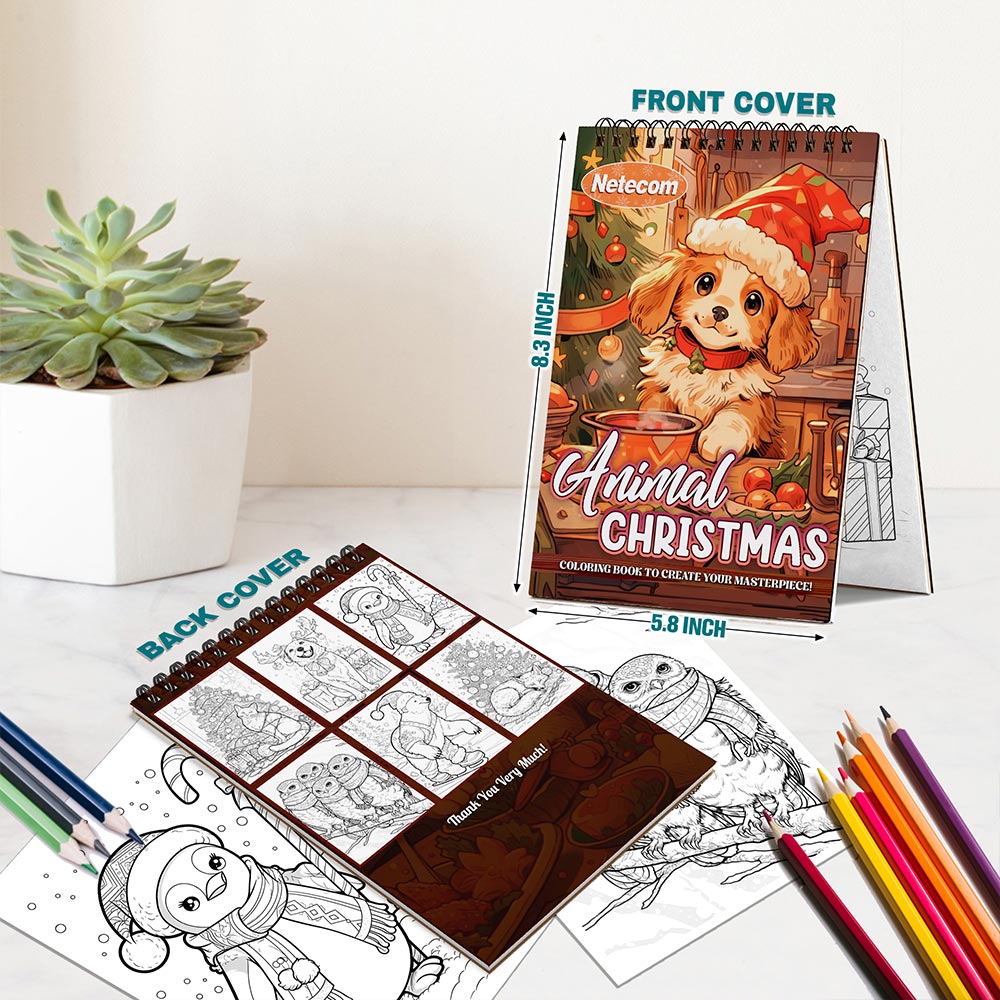Animals Christmas Spiral Bound Coloring Book For Adults
