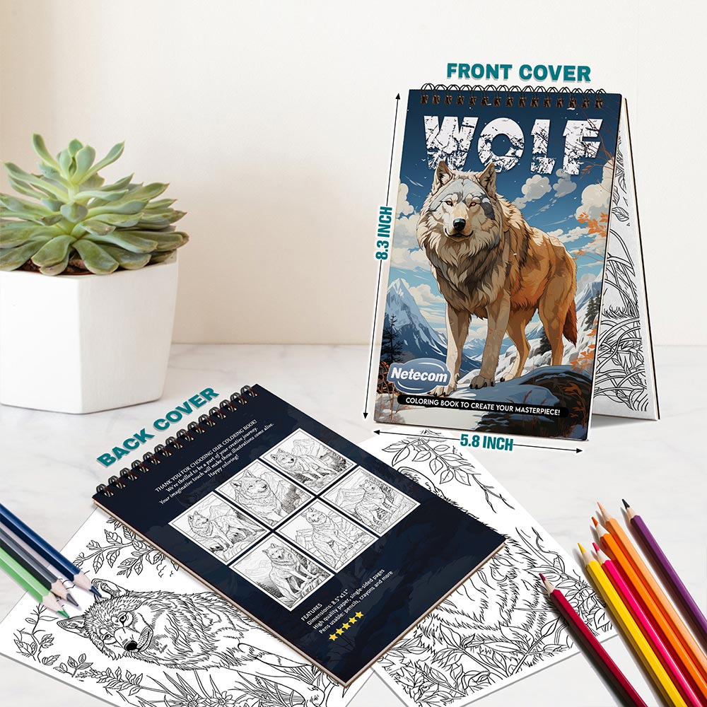 Netecom Wolf Spiral Bound Coloring Book For Adults