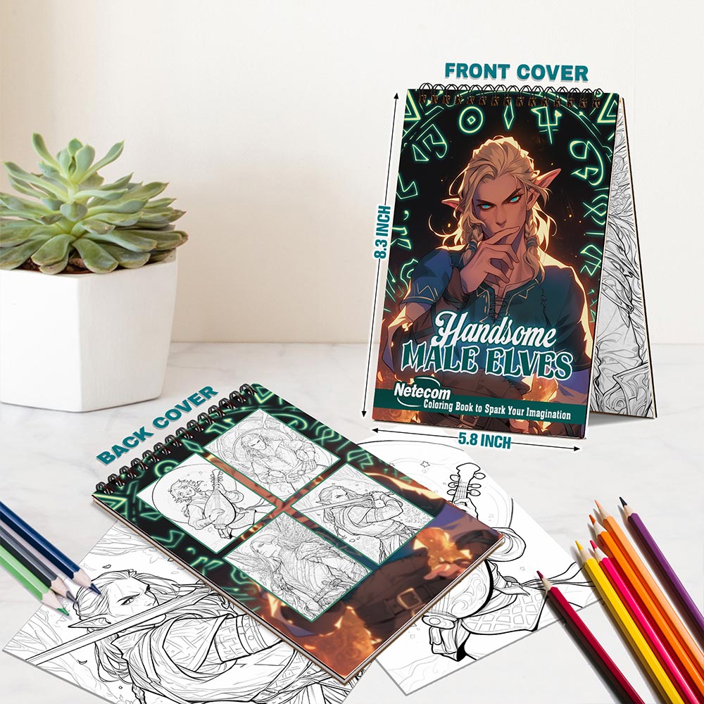 Netecom Handsome Male Elves Spiral Bound Coloring Book For Adults
