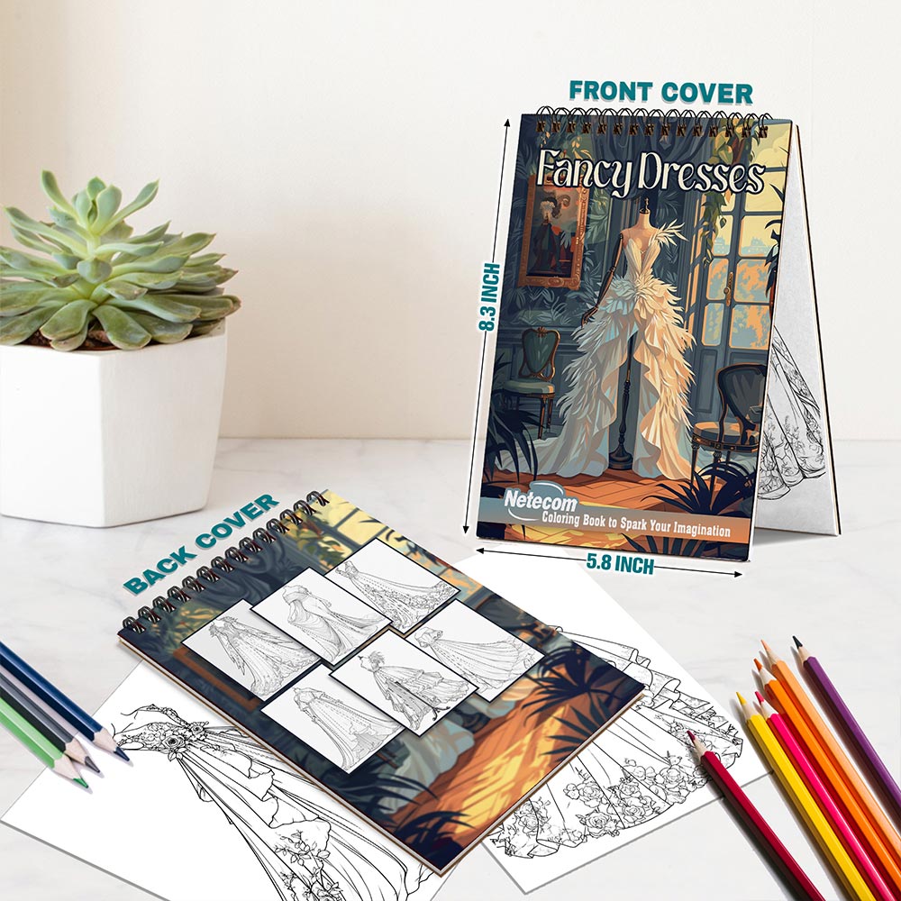Netecom Fancy Dresses Spiral Bound Coloring Book For Adults