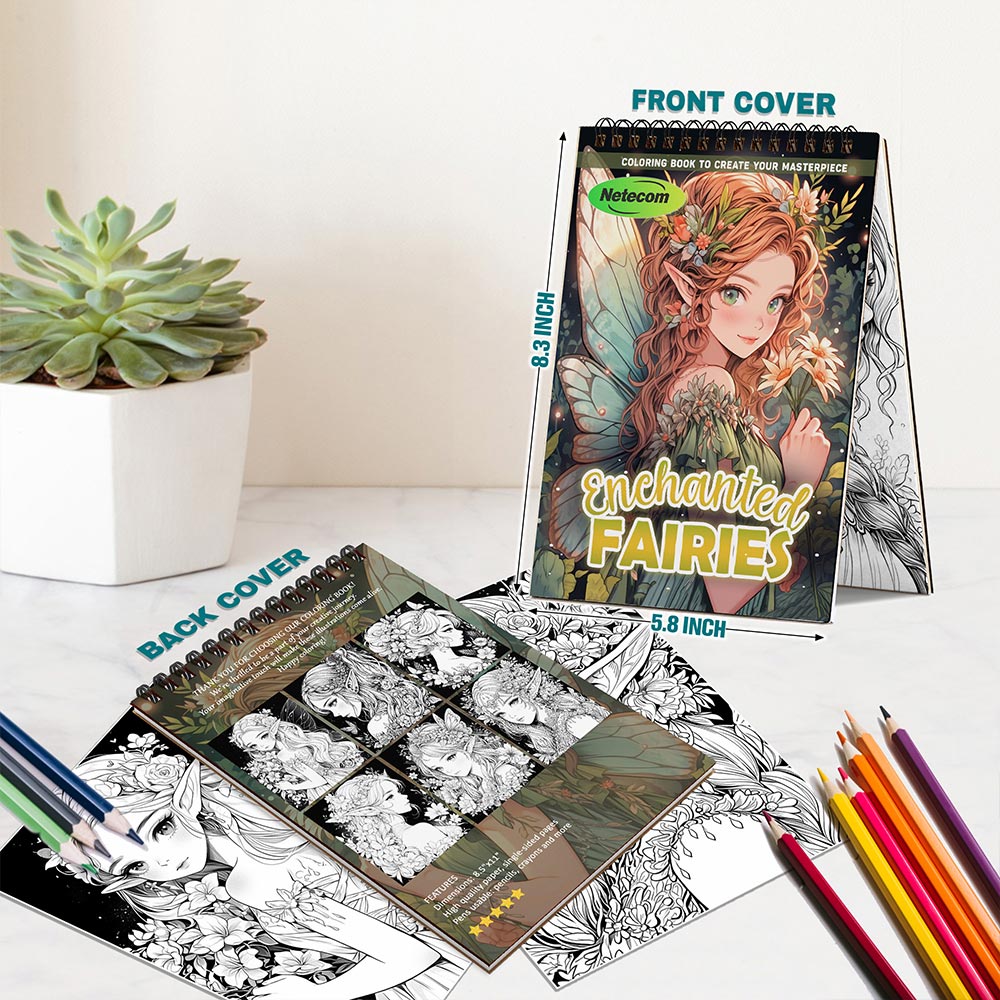 Enchanted Fairies Spiral Bound Coloring Book For Adults