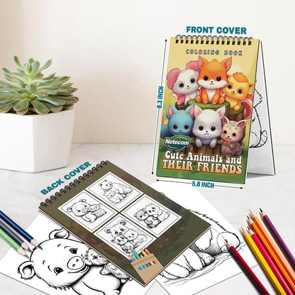 Netecom Cute Animals and Their Friends Spiral Bound Coloring Book For Adults