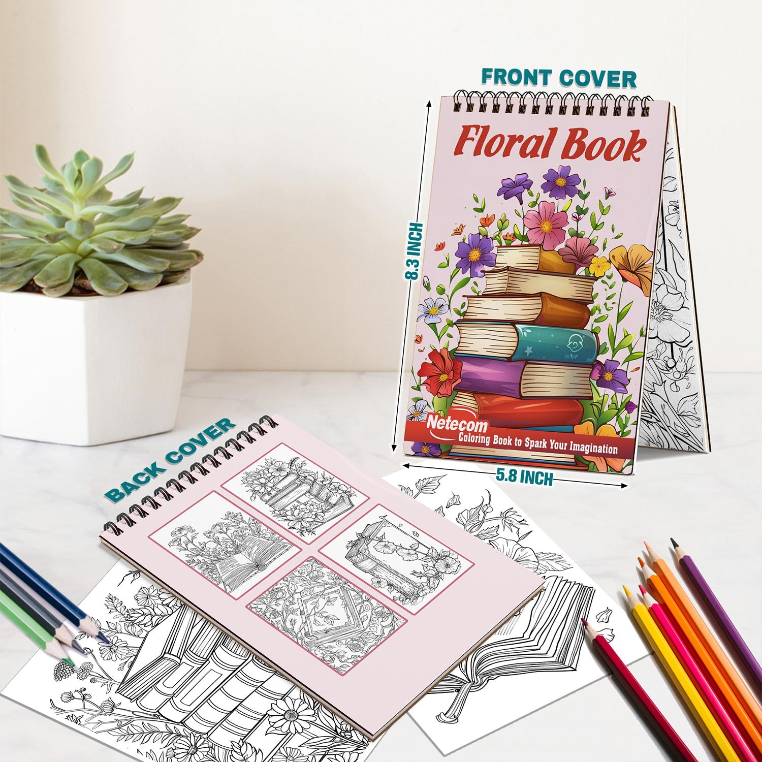 Netecom Floral Book Spiral Bound Coloring Book For Adults