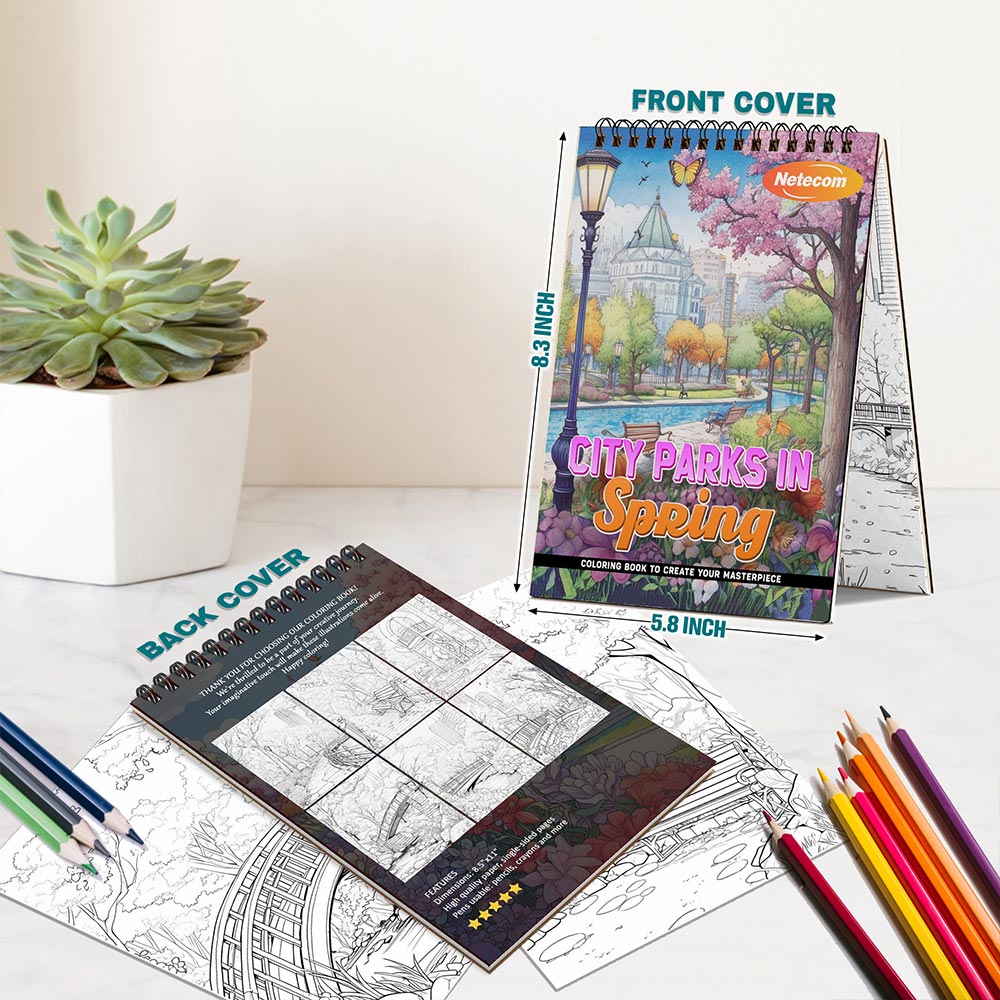 City Parks in Spring Spiral Bound Coloring Book For Adults