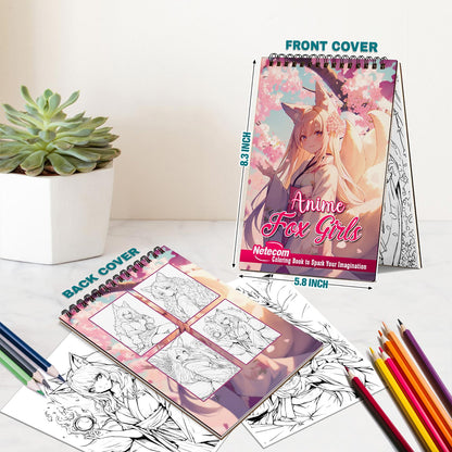 Netecom Anime Fox Girl Spiral Bound Coloring Book For Adults