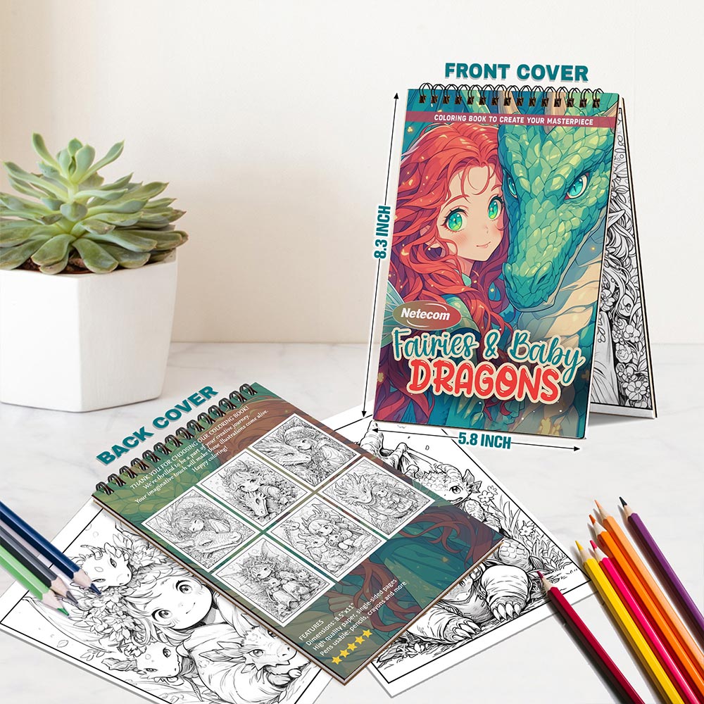 Netecom Fairies And Baby Dragons Spiral Bound Coloring Book For Adults