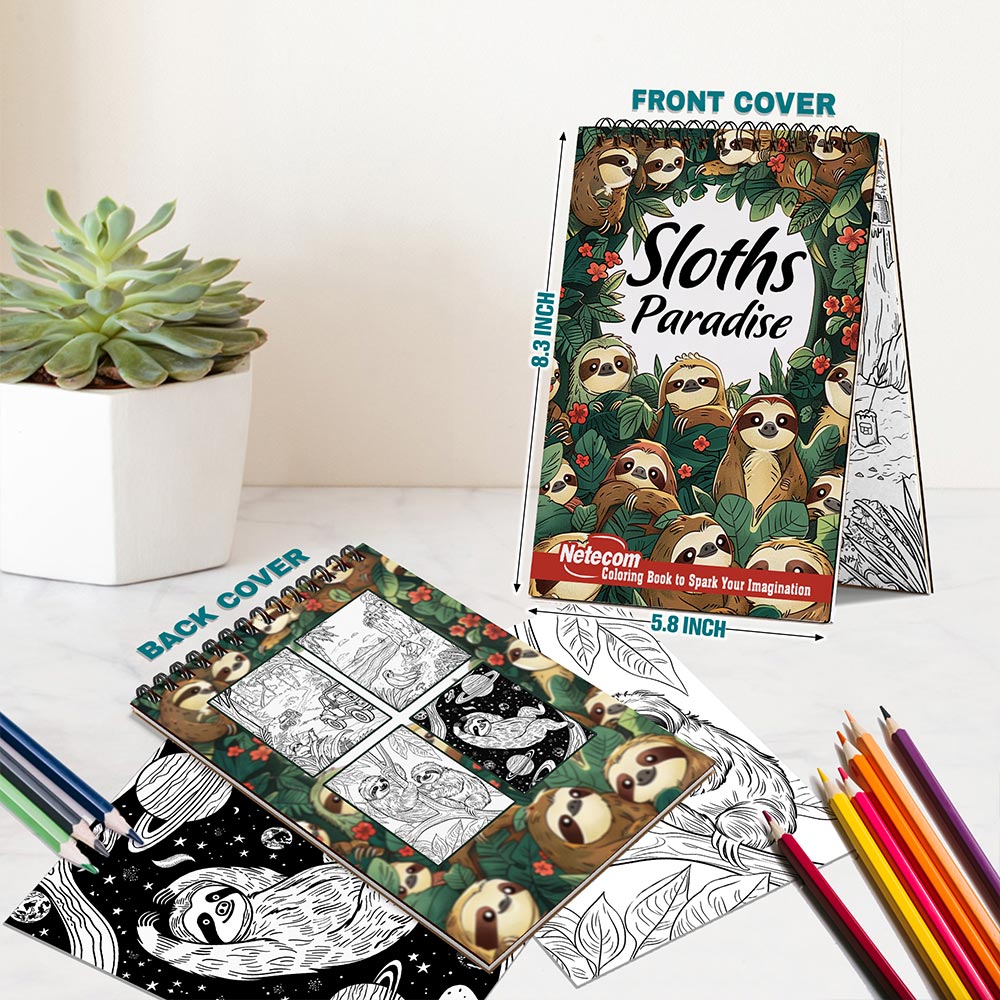 Netecom Sloth Paradise Spiral Bound Coloring Book For Adults