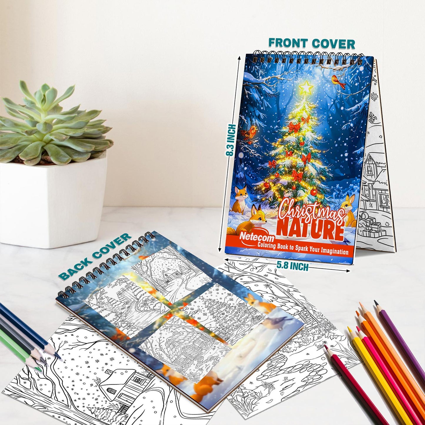Netecom Christmas Nature Spiral Bound Coloring Book For Adults
