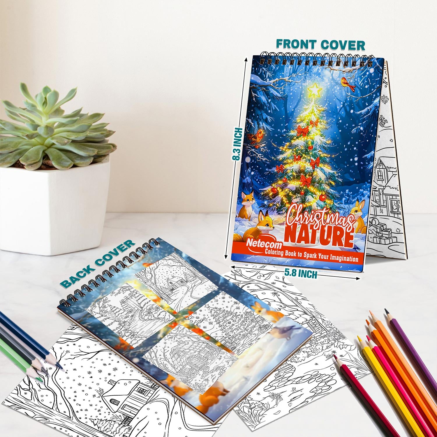 Netecom Christmas Nature Spiral Bound Coloring Book For Adults