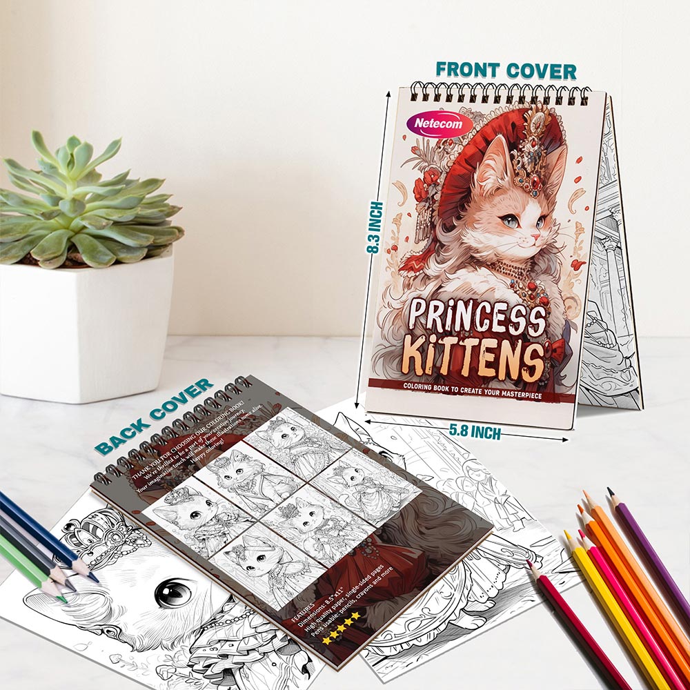 Netecom Princess Kittens Spiral Bound Coloring Book For Adults