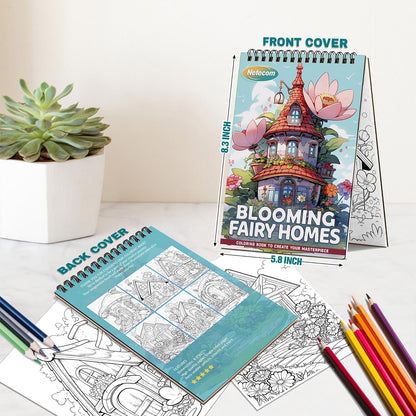 Netecom Blooming Fairy Homes Spiral Bound Coloring Book For Adults