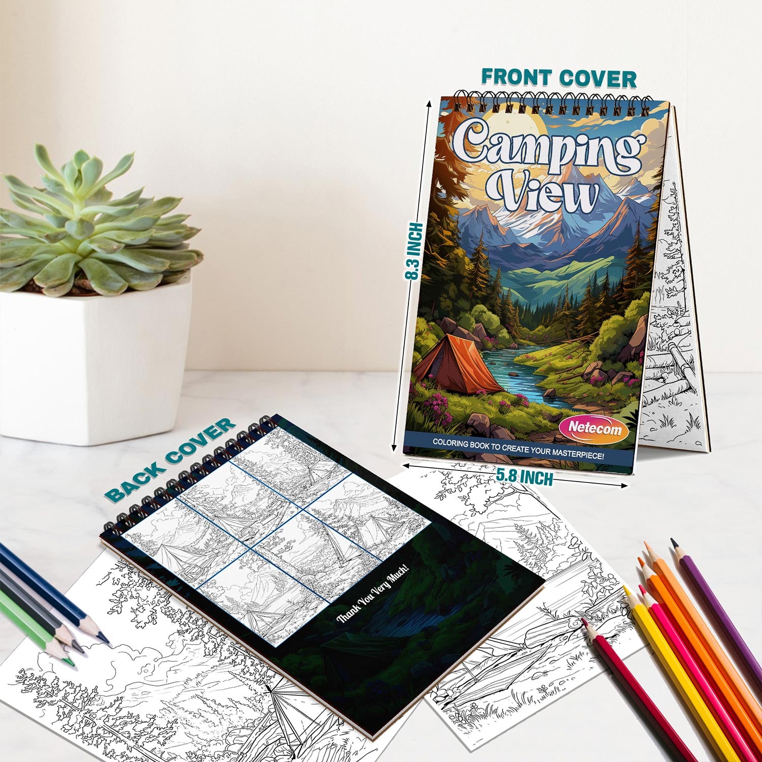 Netecom Camping View Spiral Bound Coloring Book For Adults