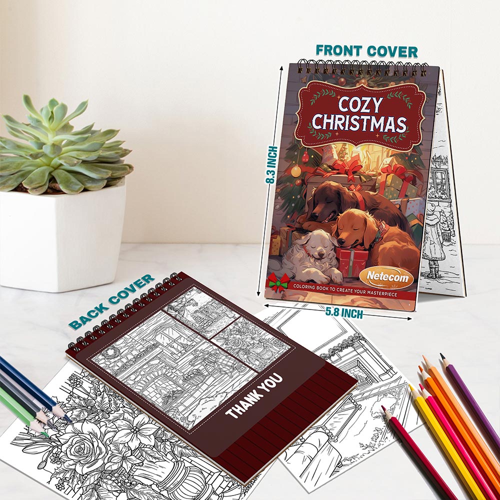 Netecom Cozy Christmas Spiral Bound Coloring Book For Adults