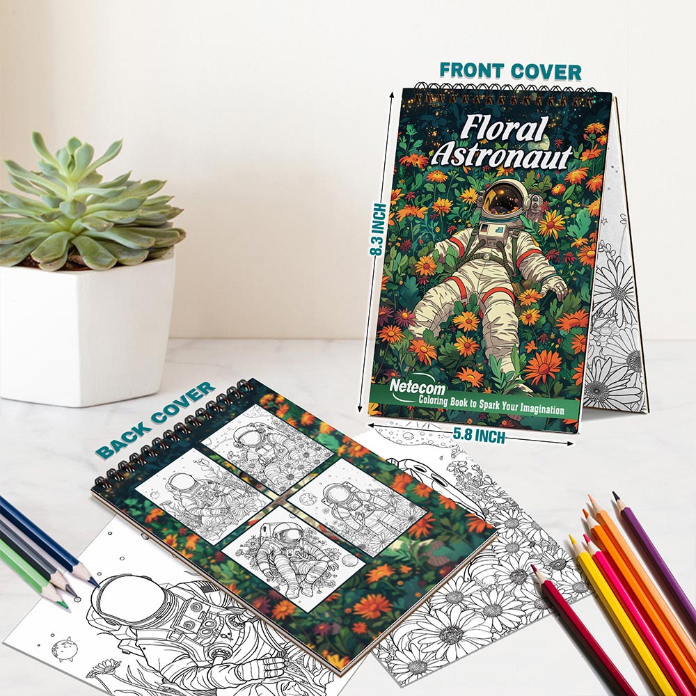 Netecom Floral Astronaut Spiral Bound Coloring Book For Adults