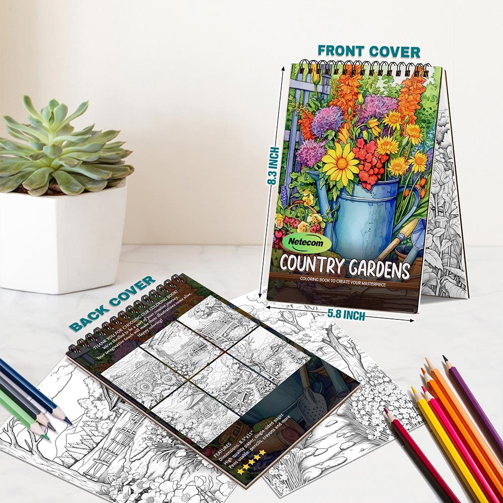 Netecom Country Gardens Spiral Bound Coloring Book For Adults