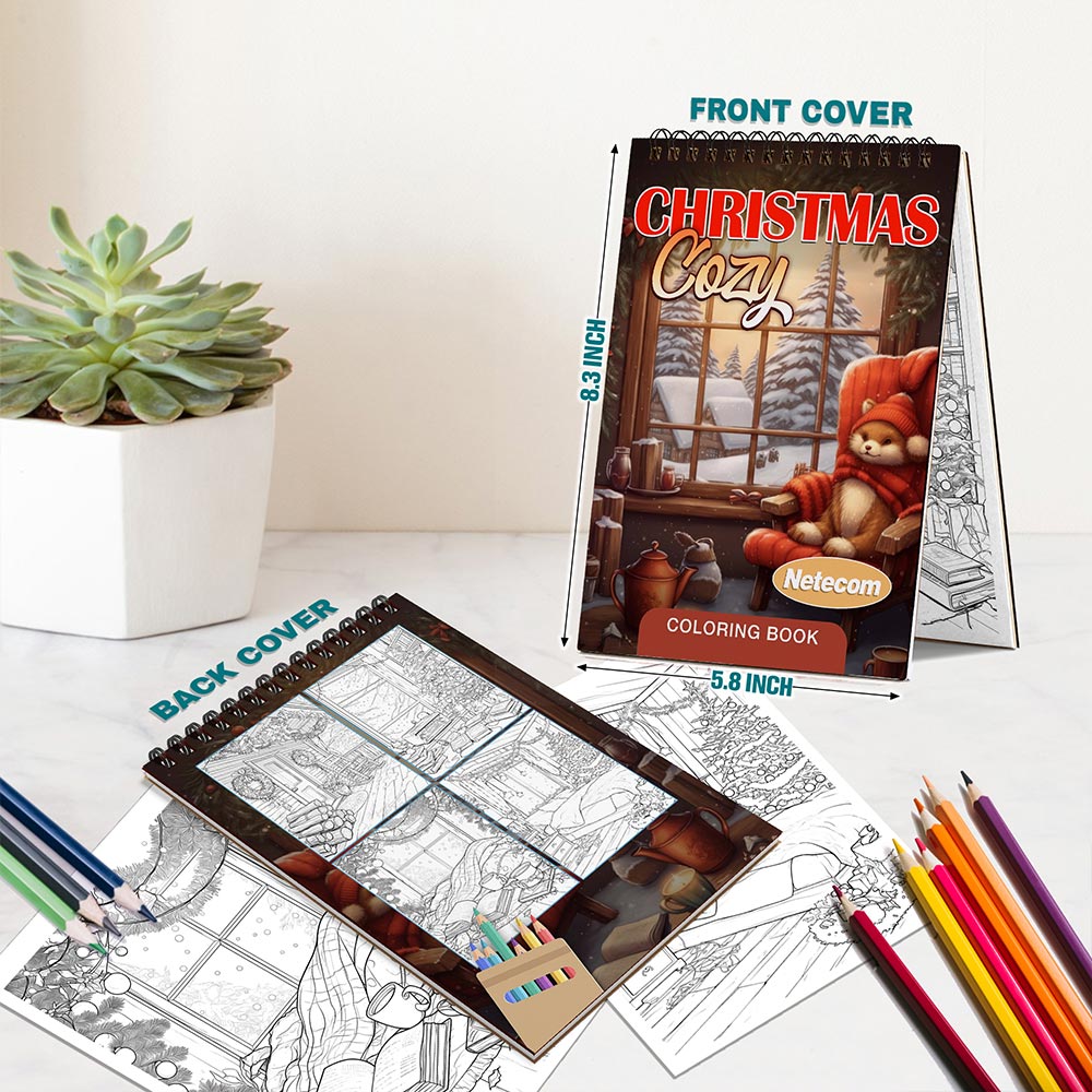 Netecom Christmas Cozy Spiral Bound Coloring Book For Adults