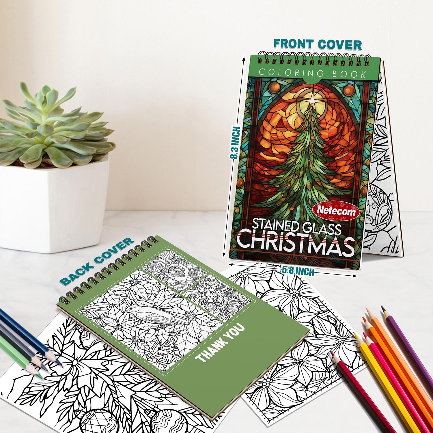 Netecom Christmas Stained Glass Spiral Bound Coloring Book For Adults