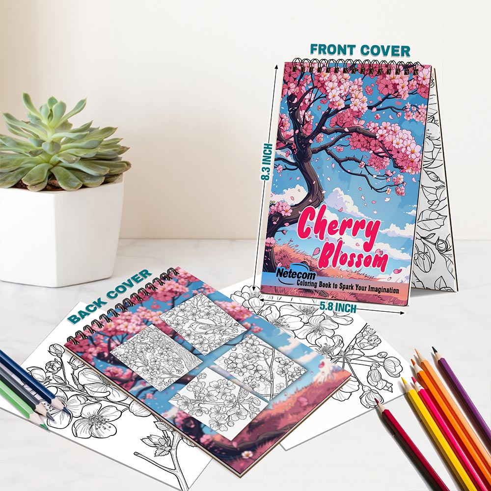 Netecom Cherry Blossom Spiral Bound Coloring Book For Adults