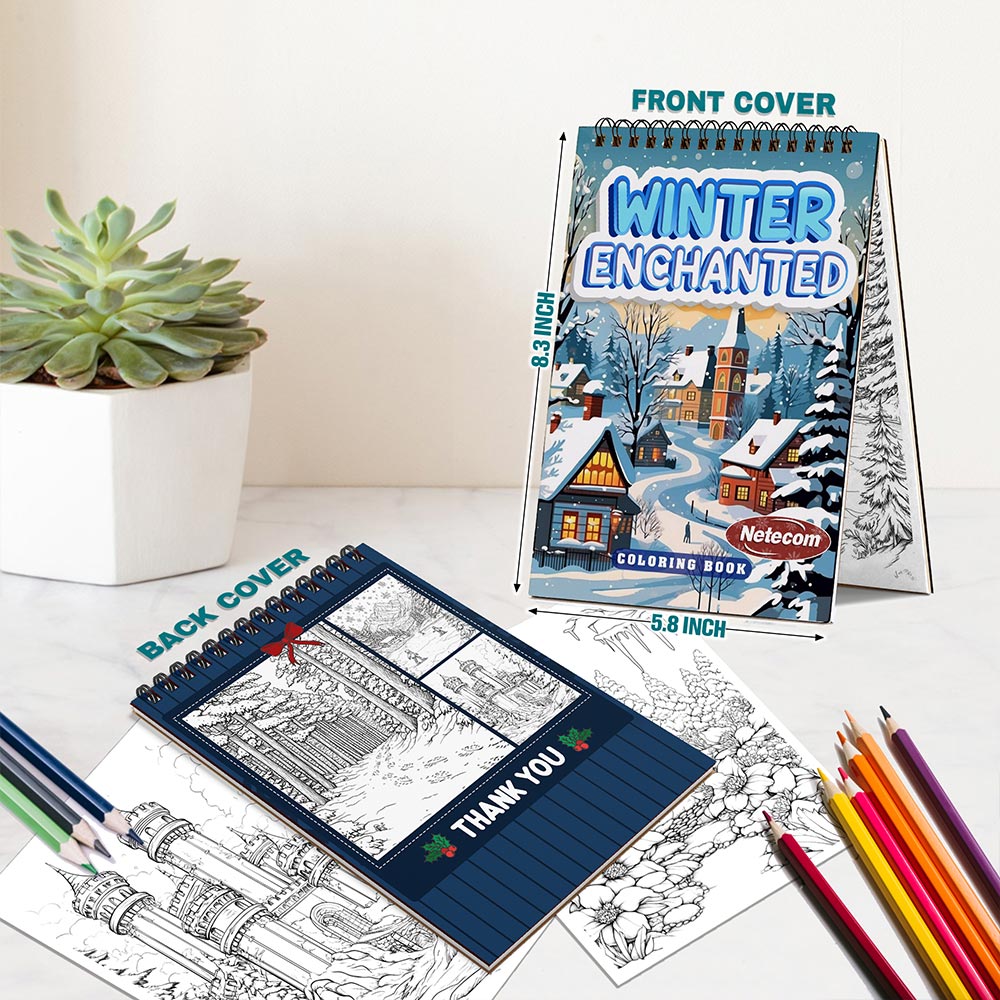 Netecom Winter Enchanted Spiral Bound Coloring Book For Adults