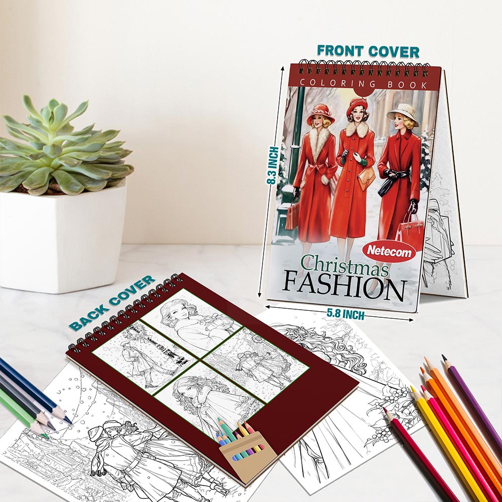 Netecom Christmas Fashion Spiral Bound Coloring Book For Adults