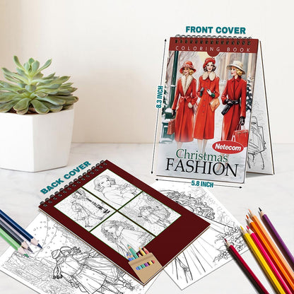 Netecom Christmas Fashion Spiral Bound Coloring Book For Adults