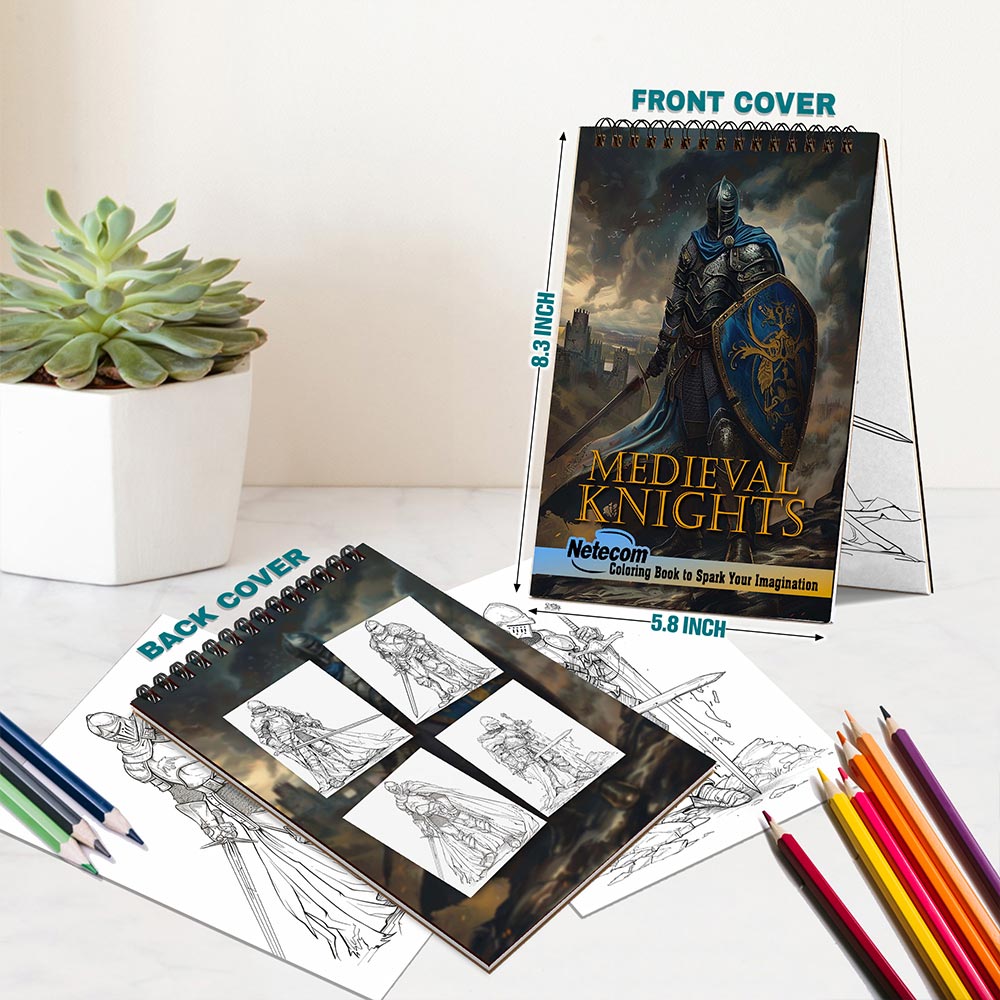 Netecom Medieval Knights Spiral Bound Coloring Book For Adults
