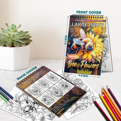 Netecom Large Print Bee and Flowers Spiral Bound Coloring Book For Adults