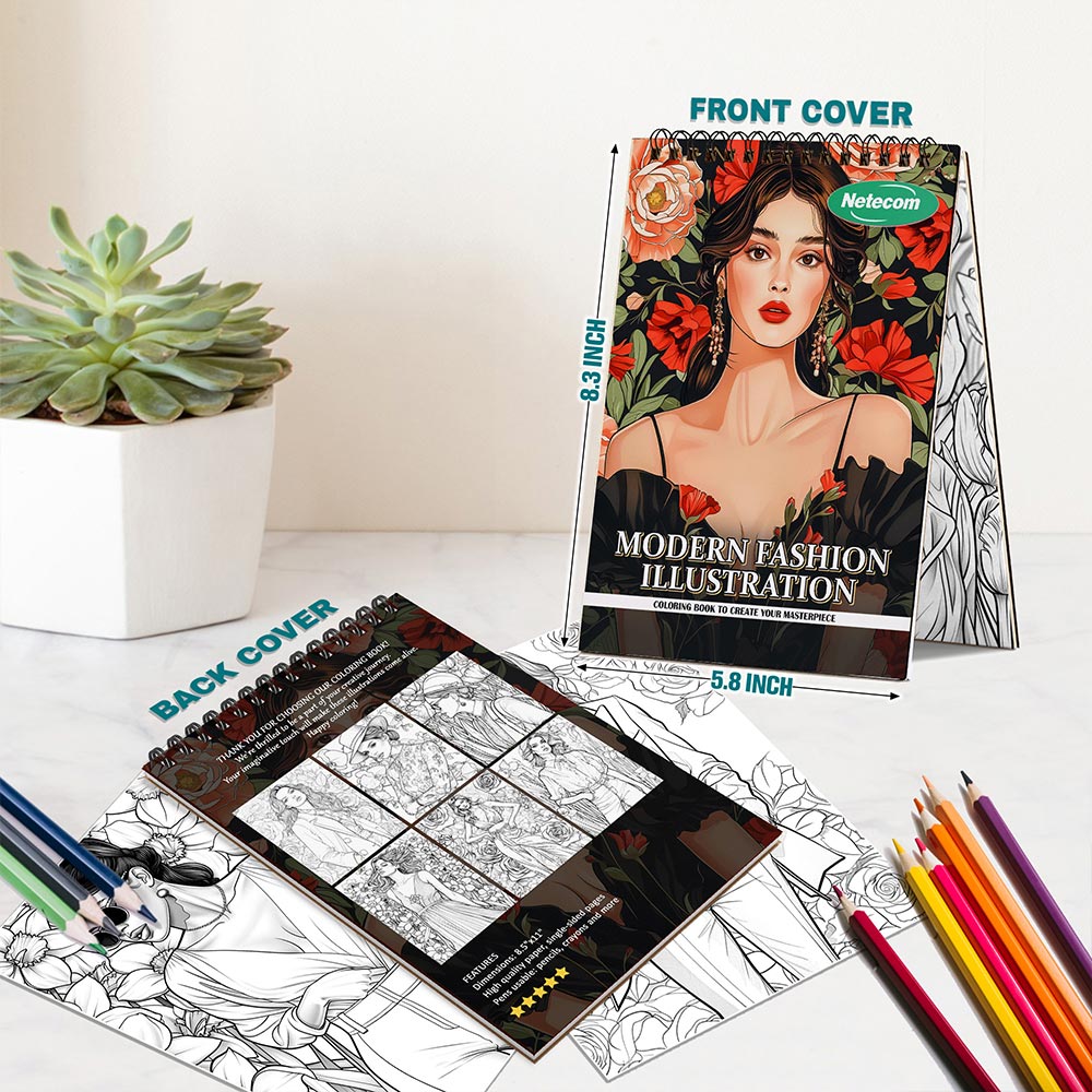 Modern Fashion Illustration Spiral Bound Coloring Book For Adults