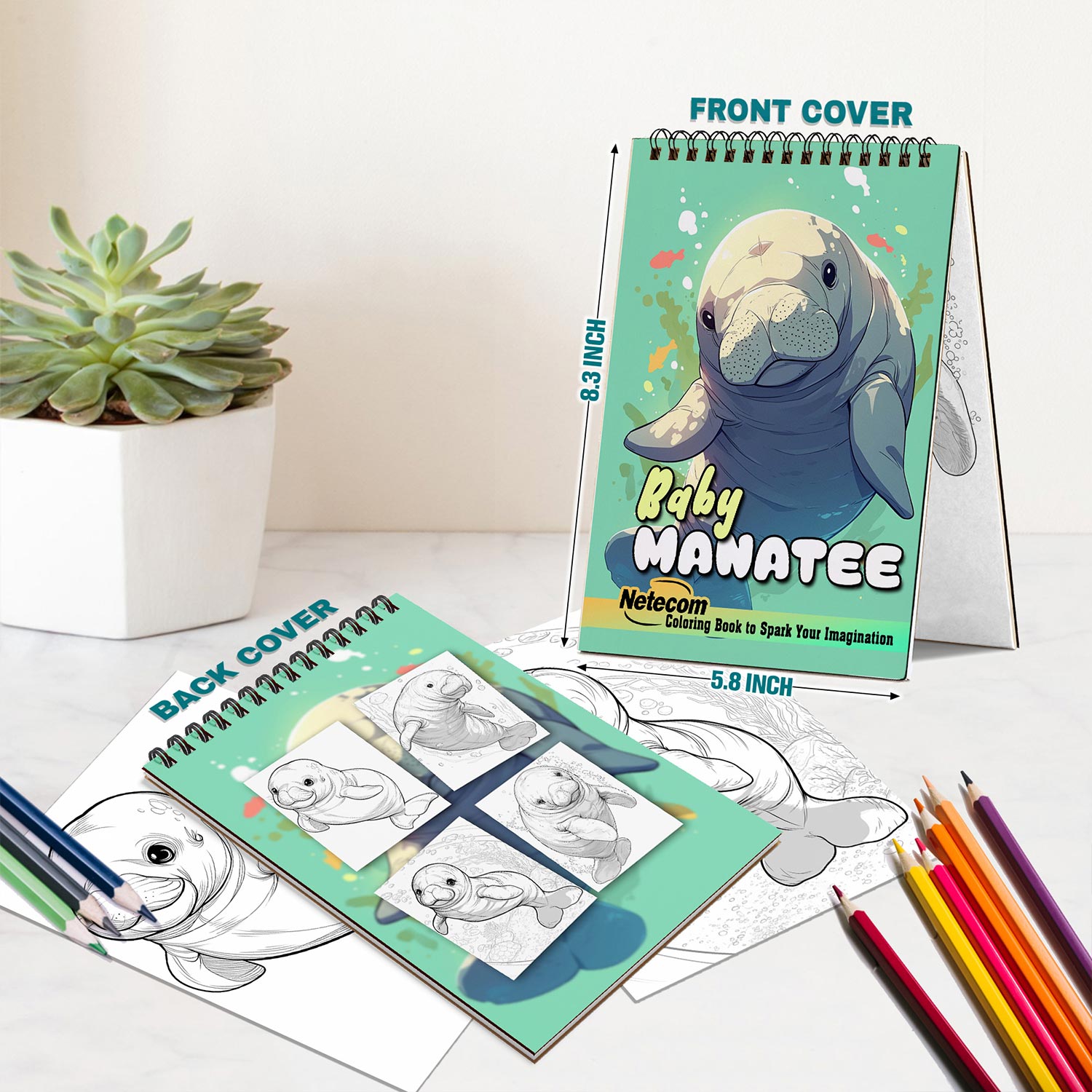 Netecom Baby Manatee Spiral Bound Coloring Book For Adults