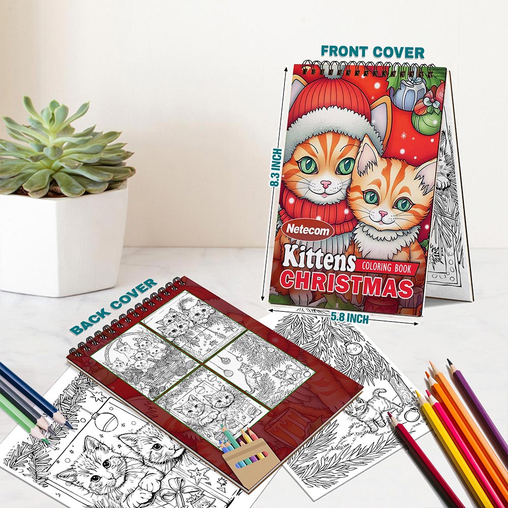 Netecom Christmas Kittens Spiral Bound Coloring Book For Adults