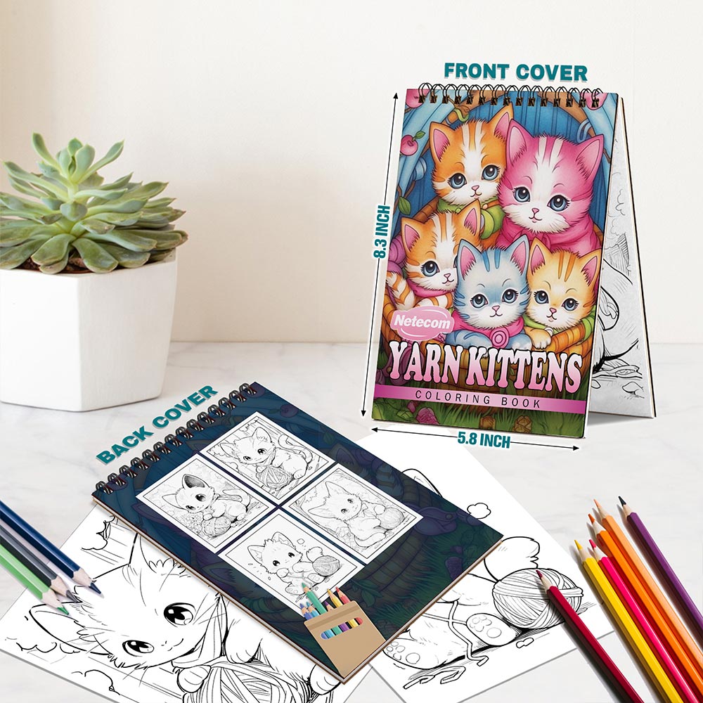Netecom Yarn Kittens Spiral Bound Coloring Book For Adults