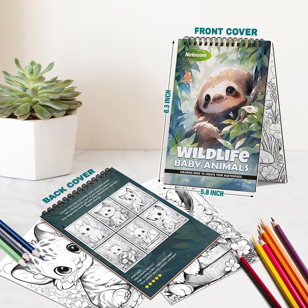 Wildlife Baby Animals Spiral Bound Coloring Book For Adults