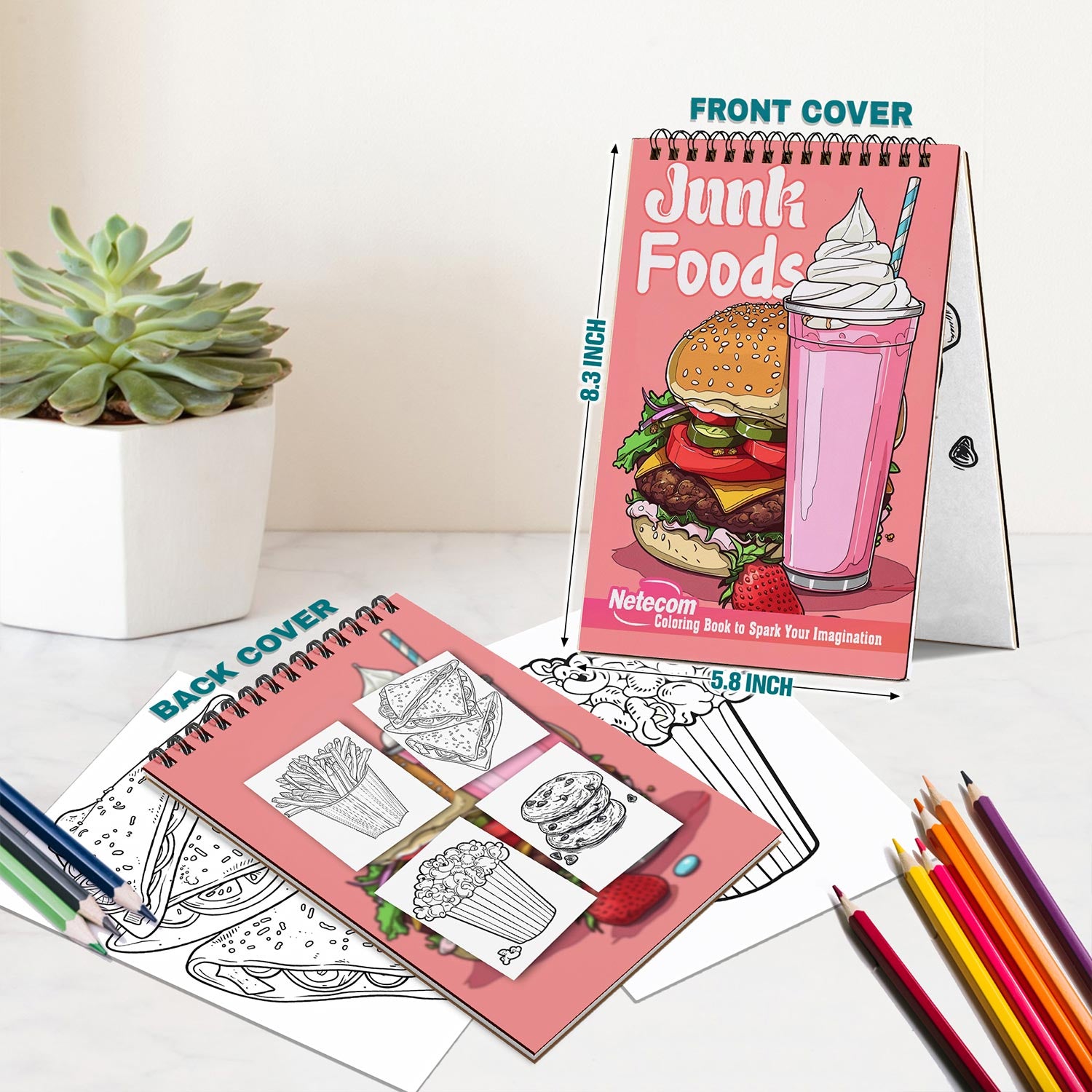 Netecom Junk Foods Spiral Bound Coloring Book For Adults