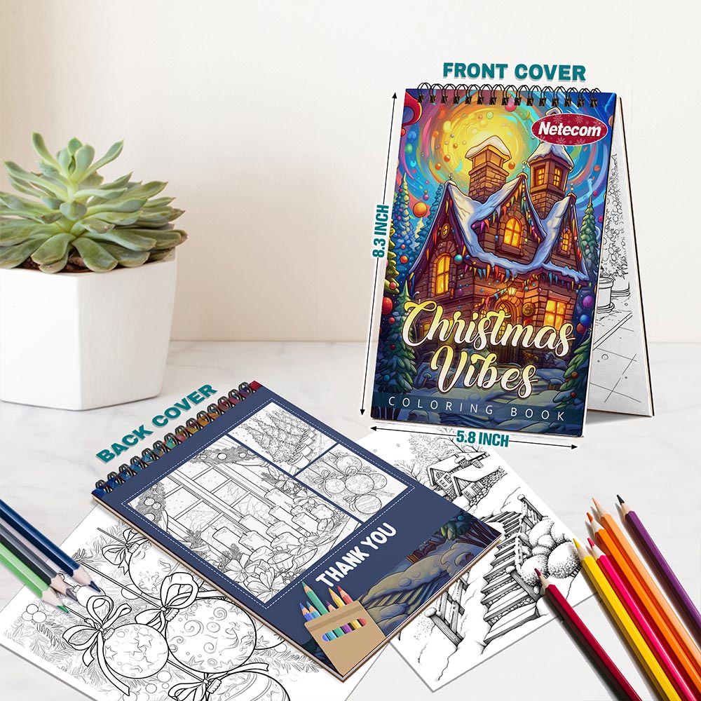 Netecom Christmas Vibes Spiral Bound Coloring Book For Adults