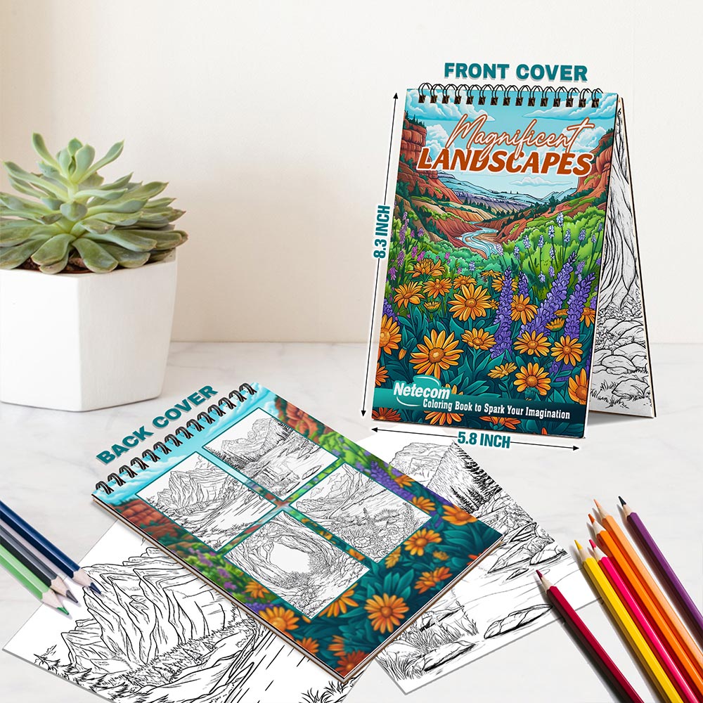 Netecom Magnificent Landscapes Spiral Bound Coloring Book For Adults