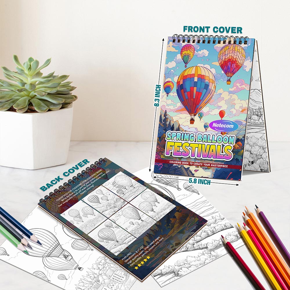 Spring Balloon Festivals Spiral Bound Coloring Book For Adults
