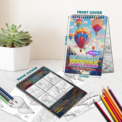 Spring Balloon Festivals Spiral Bound Coloring Book For Adults
