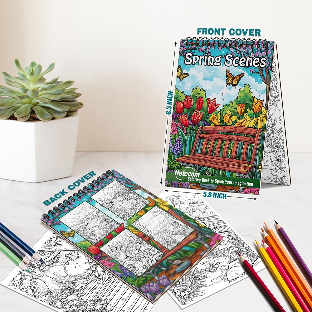 Netecom Spring Scenes Spiral Bound Coloring Book For Adults