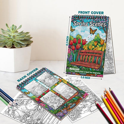 Netecom Spring Scenes Spiral Bound Coloring Book For Adults