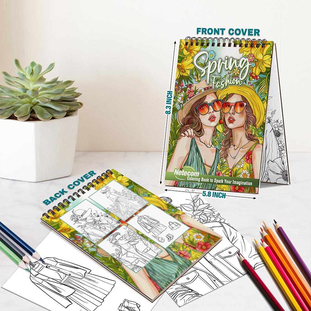 Netecom Spring Fashion Spiral Bound Coloring Book For Adults