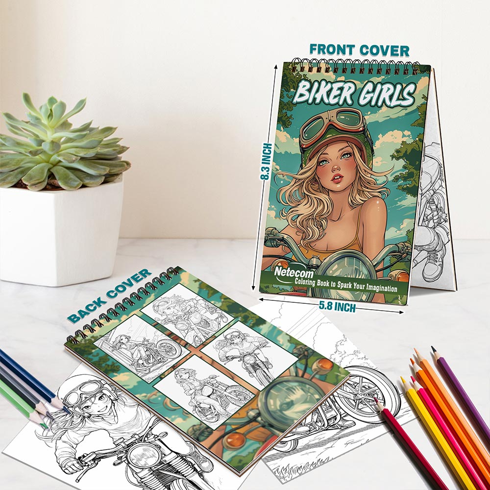 Netecom Biker Girls Spiral Bound Coloring Book For Adults