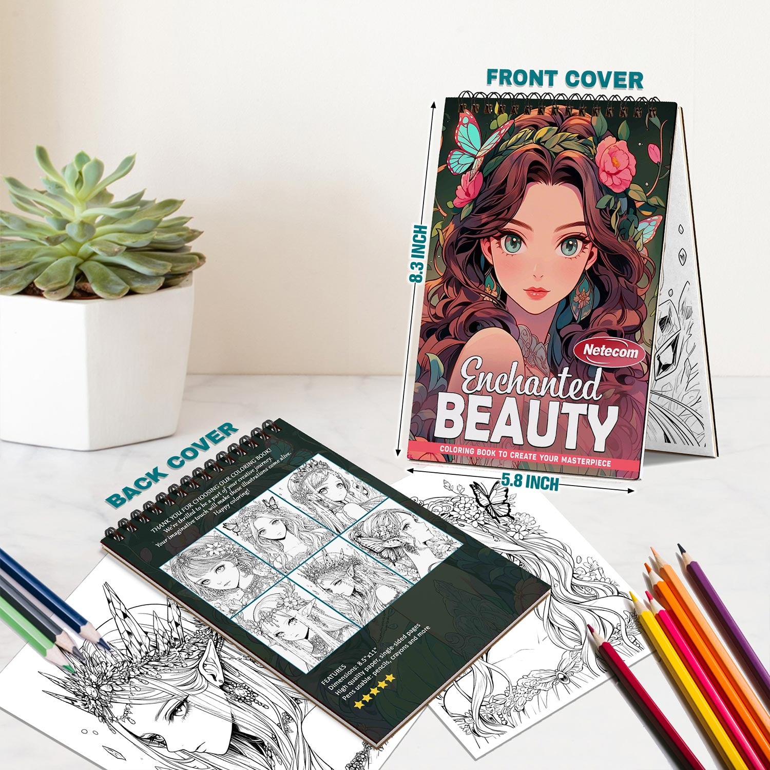 Netecom Enchanted Beauty Spiral Bound Coloring Book For Adults