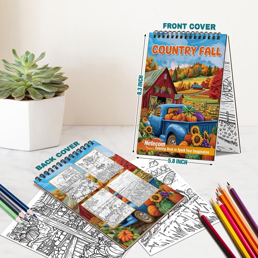Netecom Country Fall Spiral Bound Coloring Book For Adults