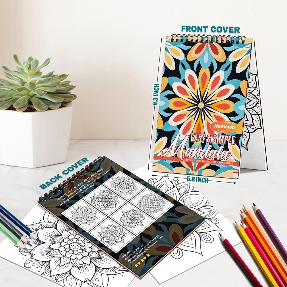Easy and Simple Mandala Spiral Bound Coloring Book For Adults