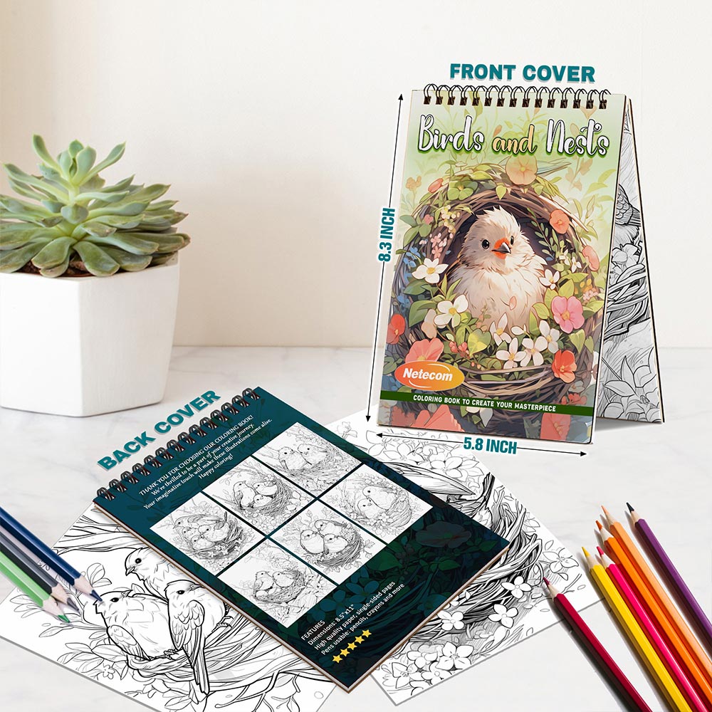 Birds and Nests Spiral Bound Coloring Book For Adults