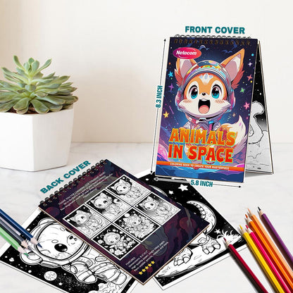 Animals In Space Spiral Bound Coloring Book For Adults