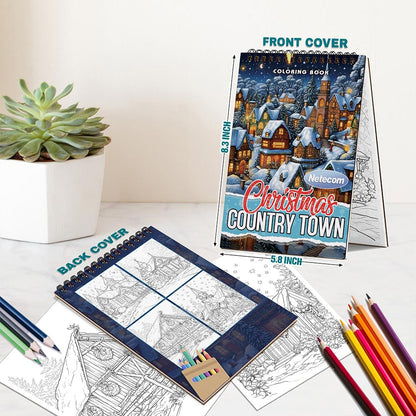 Netecom Christmas Country Town Spiral Bound Coloring Book For Adults