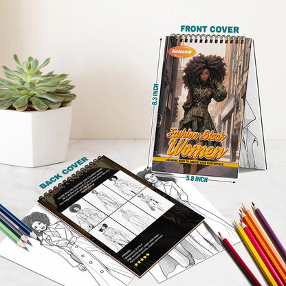 Fashion Black Women Spiral Bound Coloring Book For Adults